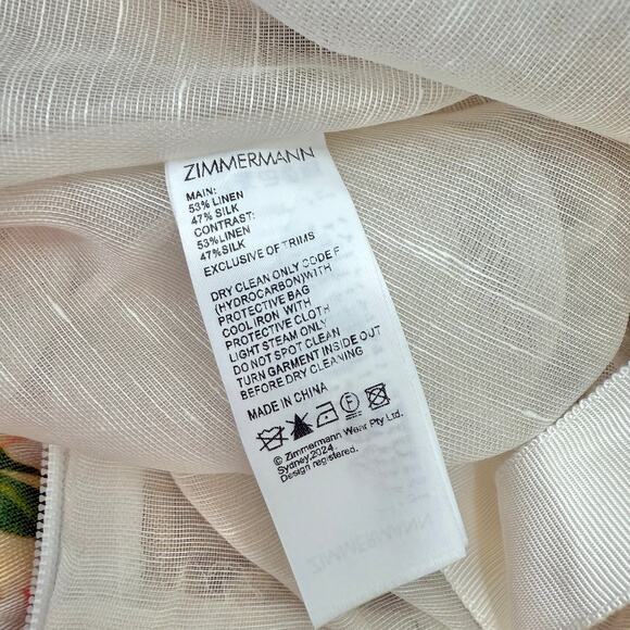 ZIMMERMANN Natura Draped Strapless Dress High-Low Azalea Floral 0 (US4) - Picture 16 of 16